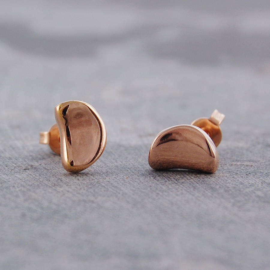 Bean Rose Gold Plated Silver Stud Earrings, 1 of 7