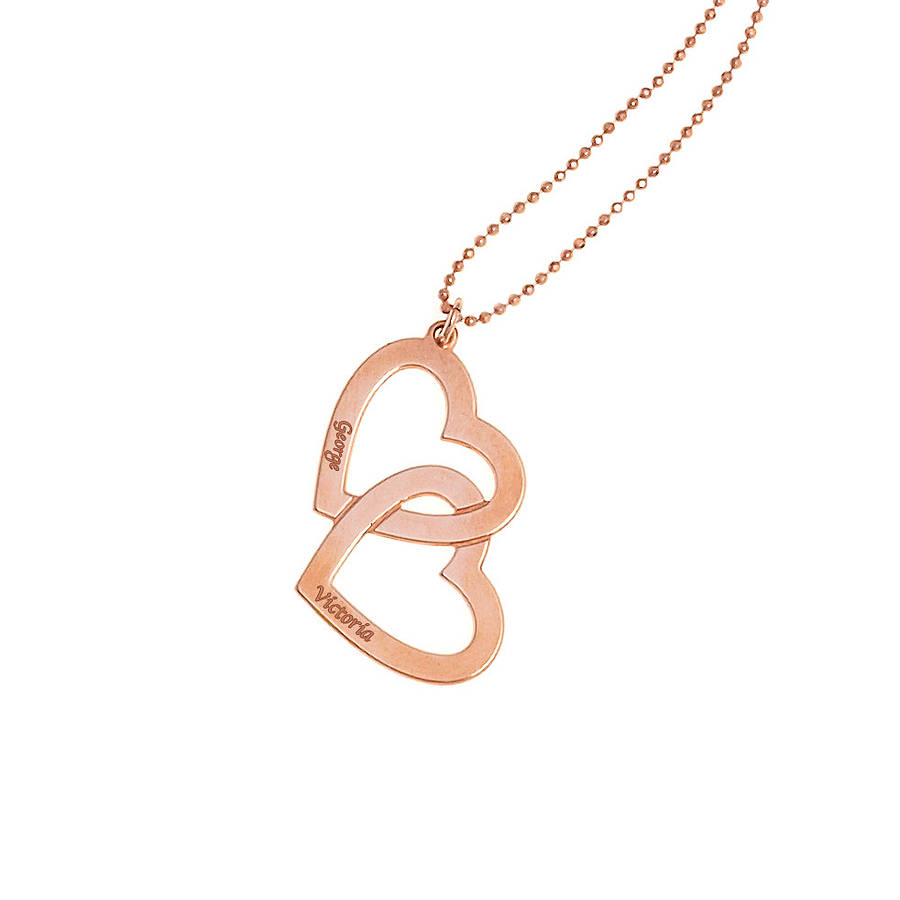 Double heart engraved necklace Clearance