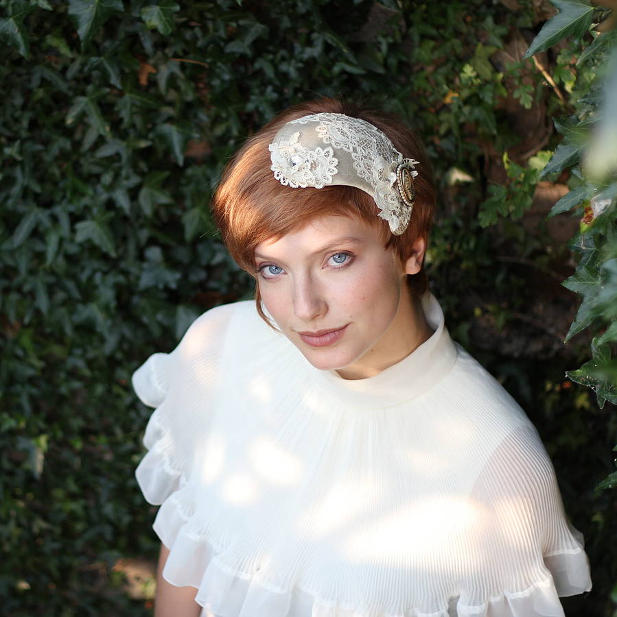 Bridal Vintage Lace And Pearl Headdress By The Headmistress ...