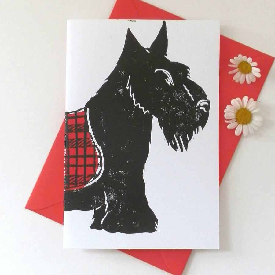 Scottie Dog Hand Printed Card By Woah there Pickle