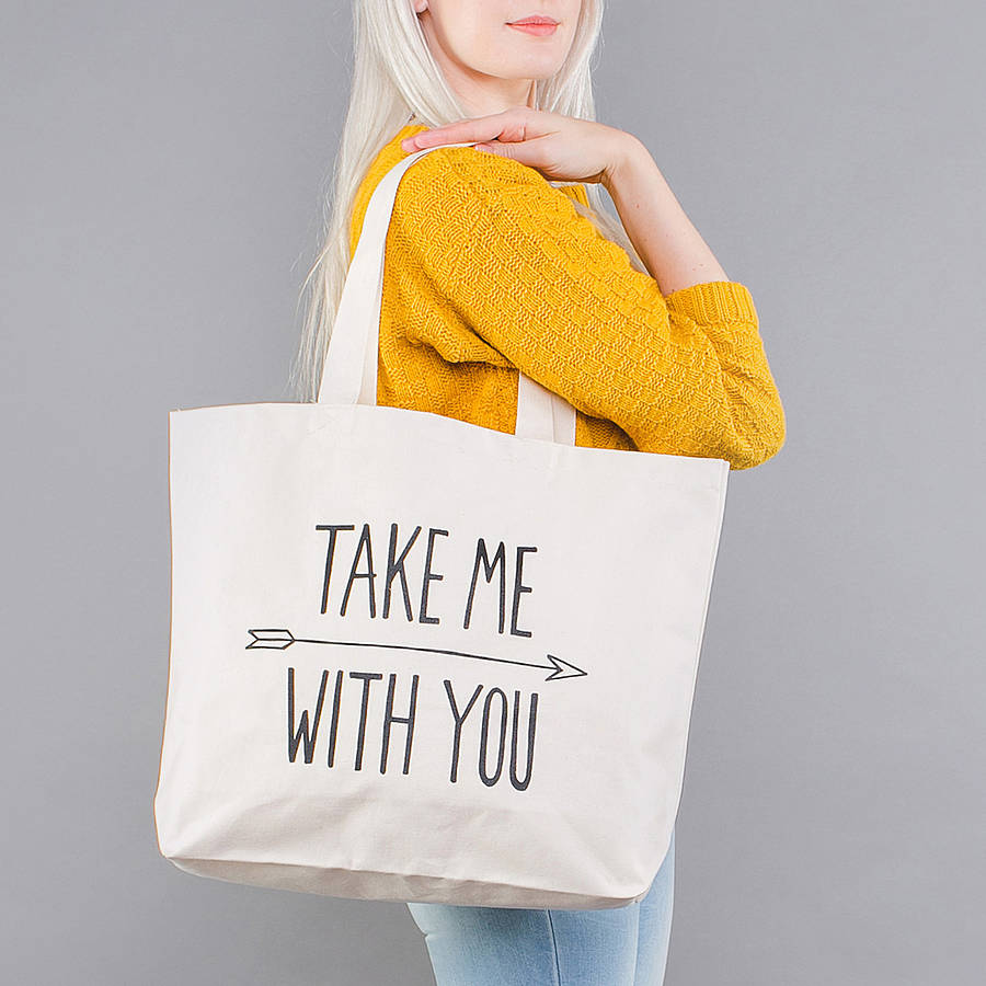 'take me with you' big canvas bag by alphabet bags | notonthehighstreet.com