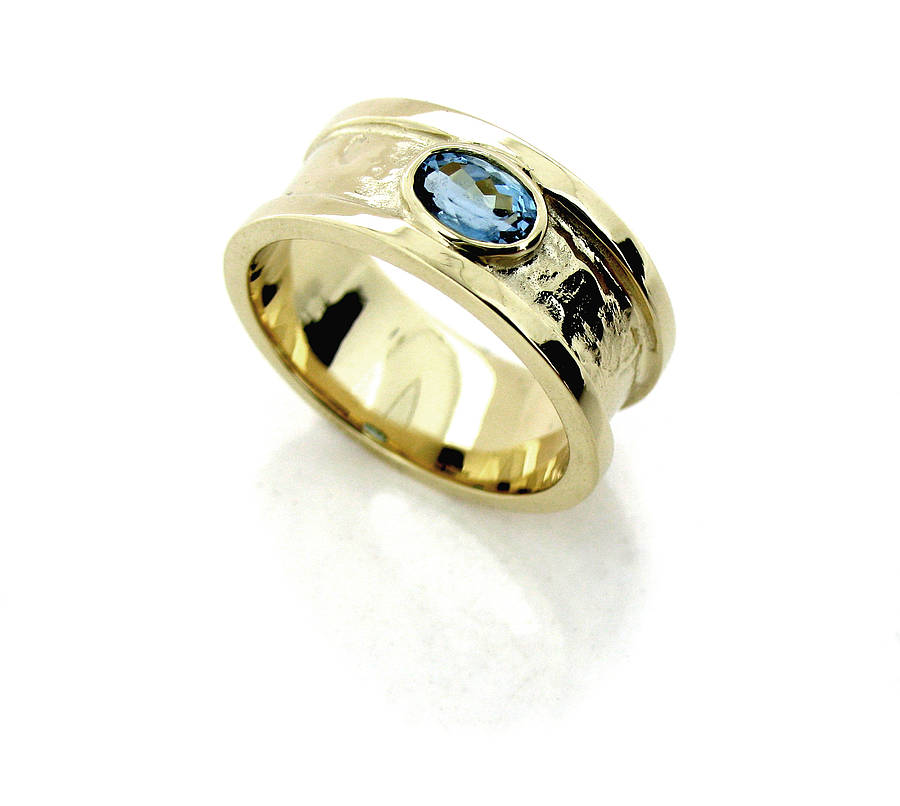 Small Gold Blue Topaz Drum Ring, 1 of 4