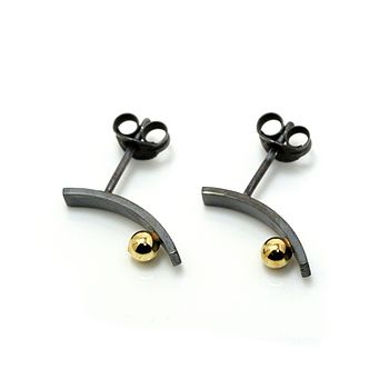 Straight Oxidised Silver With Gold Ball Post Earrings, 2 of 5