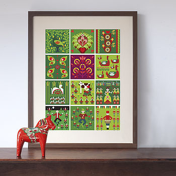 Twelve Days Of Christmas Folk Art Style Print, 3 of 4