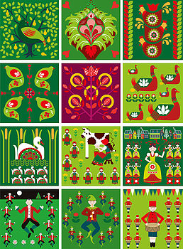 Twelve Days Of Christmas Folk Art Style Print, 4 of 4