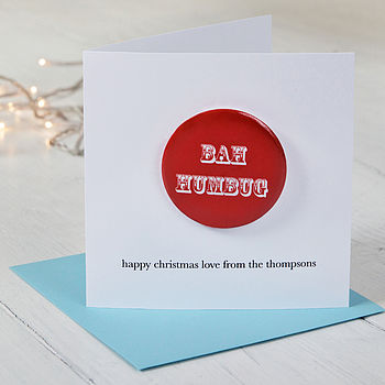 Personalised Bah Humbug Christmas Badge Card, 2 of 4