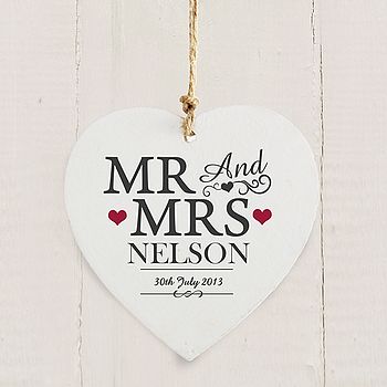 Mr And Mrs Personalised Wooden Heart, 2 of 2