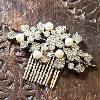 Tamsin Crystal Leaf And Faux Pearl Hair Comb, 2 of 4