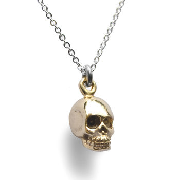 Memento Mori Gold Plated And Silver Skull Necklace, 2 of 5