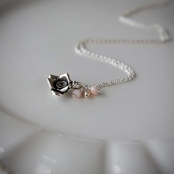 Silver Rose And Pink Opal Necklace, 3 of 3