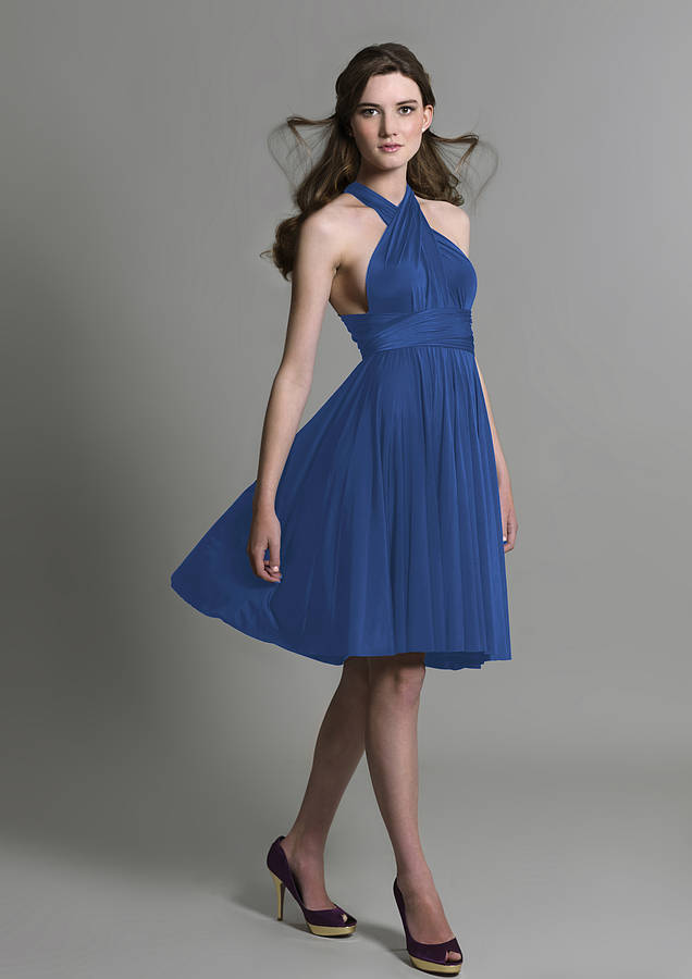royal blue multiway knee length dress by in one clothing