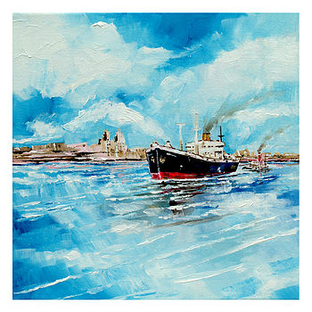 Steamer In Port Canvas Painting By Stuart Roy | notonthehighstreet.com