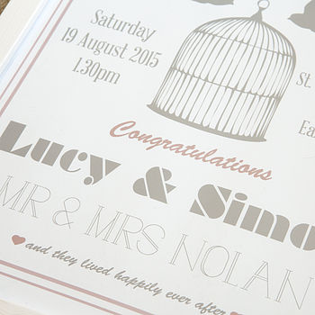 Lovebirds Personalised Wedding Day Print, 4 of 5