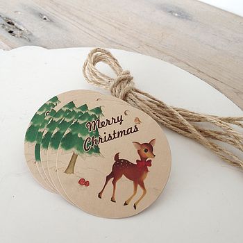 Pack Of 10 Retro Style Festive Deer Christmas Gift Tags, 3 of 3