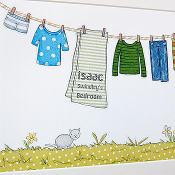 Personalised Children's Blue Washing Line Print, 3 of 9