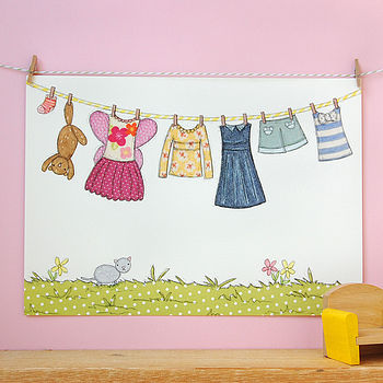 Personalised Children's Pink Washing Line Unframed Print, 6 of 10