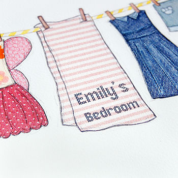 Personalised Children's Pink Washing Line Unframed Print, 3 of 10