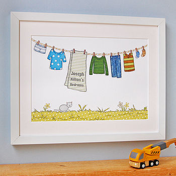 Personalised Children's Blue Washing Line Unframed Print, 2 of 9