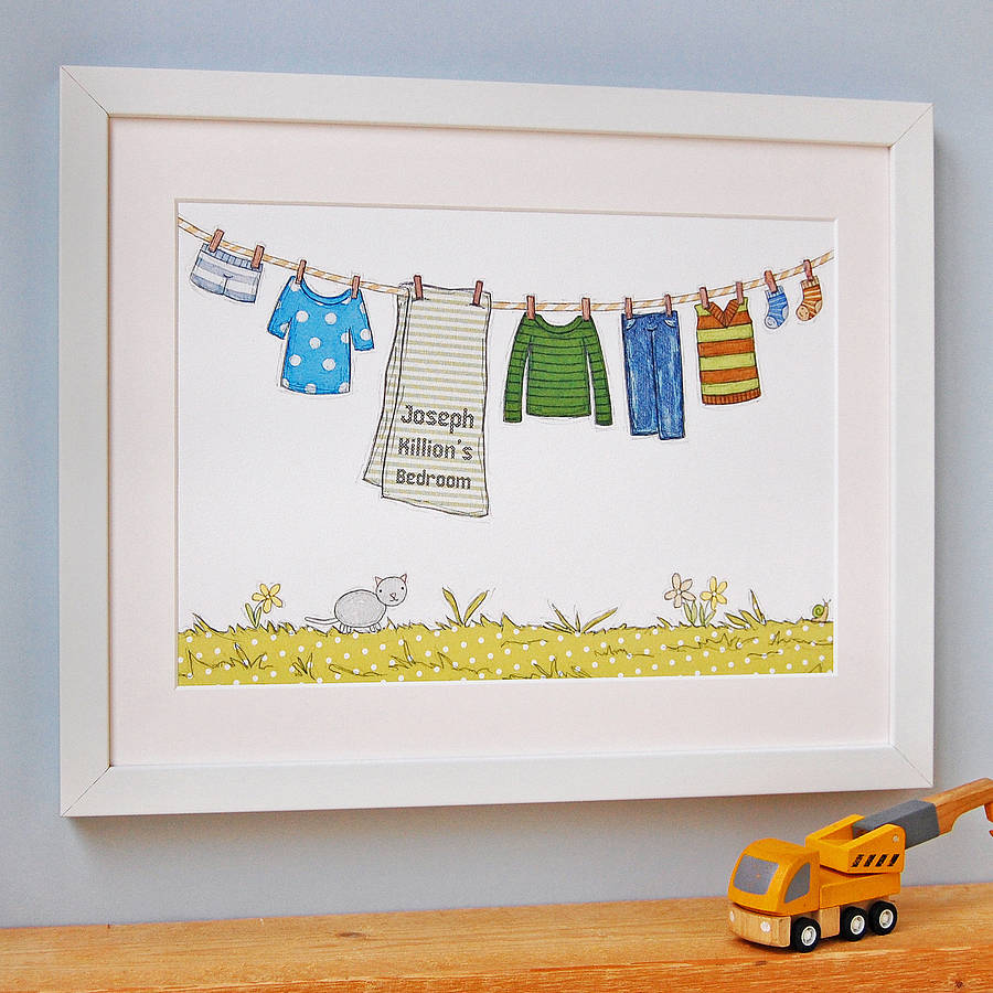 Personalised Children's Blue Washing Line Print, 1 of 8