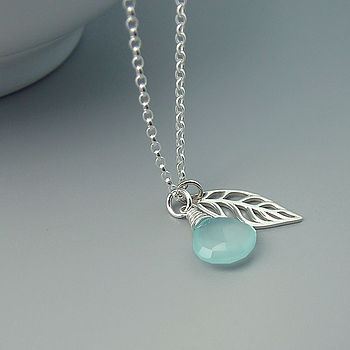 Aqua Chalcedony And Leaf Necklace, 2 of 4