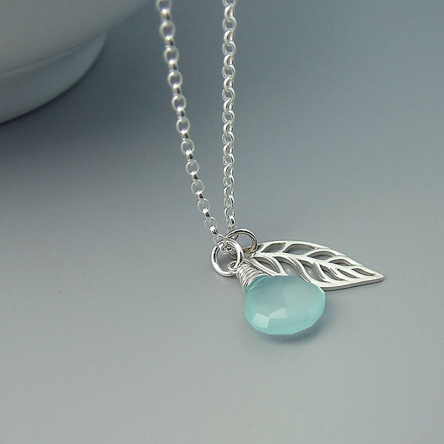 Aqua Chalcedony And Leaf Necklace By Wished For | notonthehighstreet.com