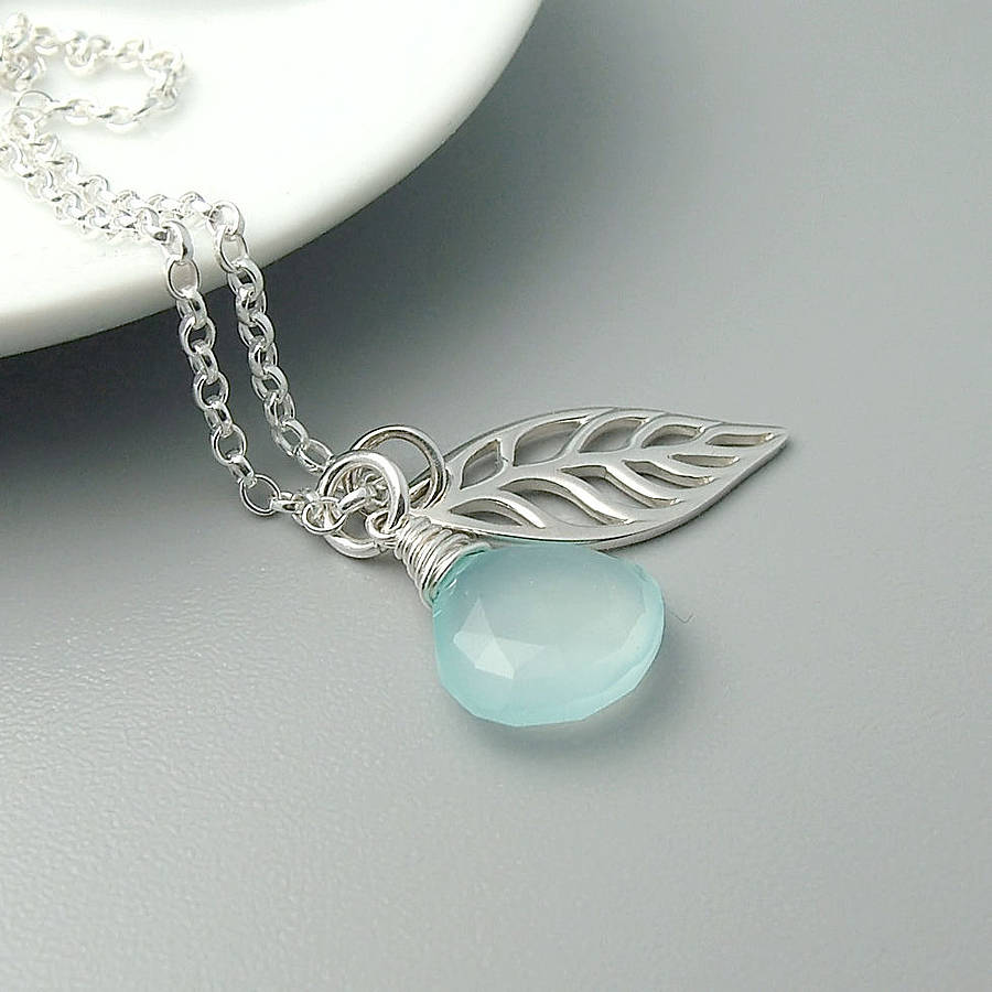Aqua Chalcedony And Leaf Necklace By Wished For | notonthehighstreet.com