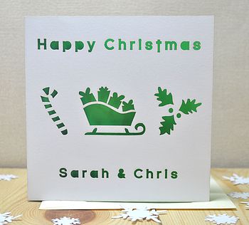 Personalised Laser Cut Christmas Sledge Card, 3 of 3