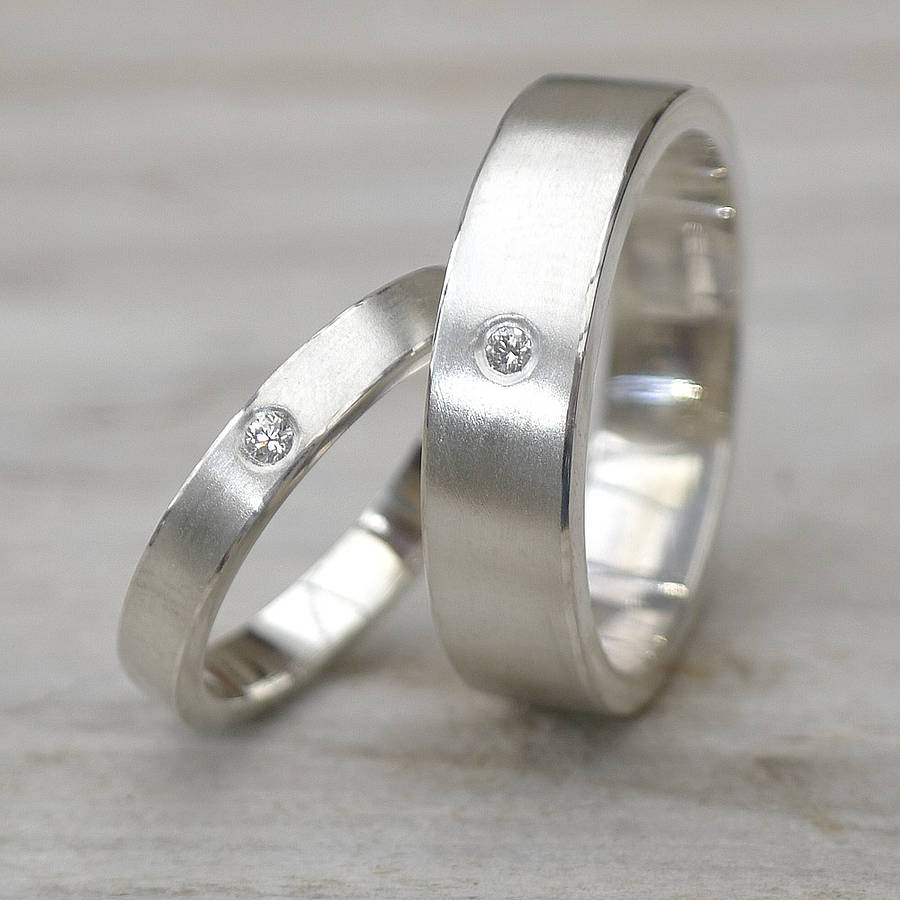  matching  diamond silver wedding  rings  by lilia nash 