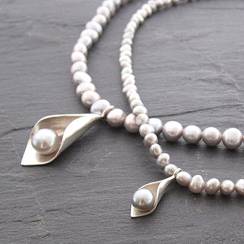 Calla Lily Pearl Necklaces, 4 of 9