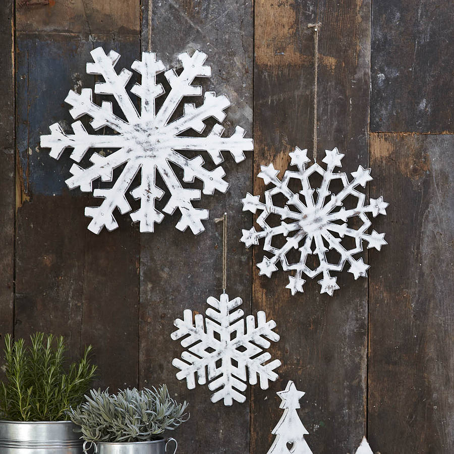 set of three large wooden snowflakes by retreat home ...