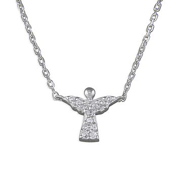 Sterling Silver Cubic Zironia Pave Angel Necklace, 3 of 3