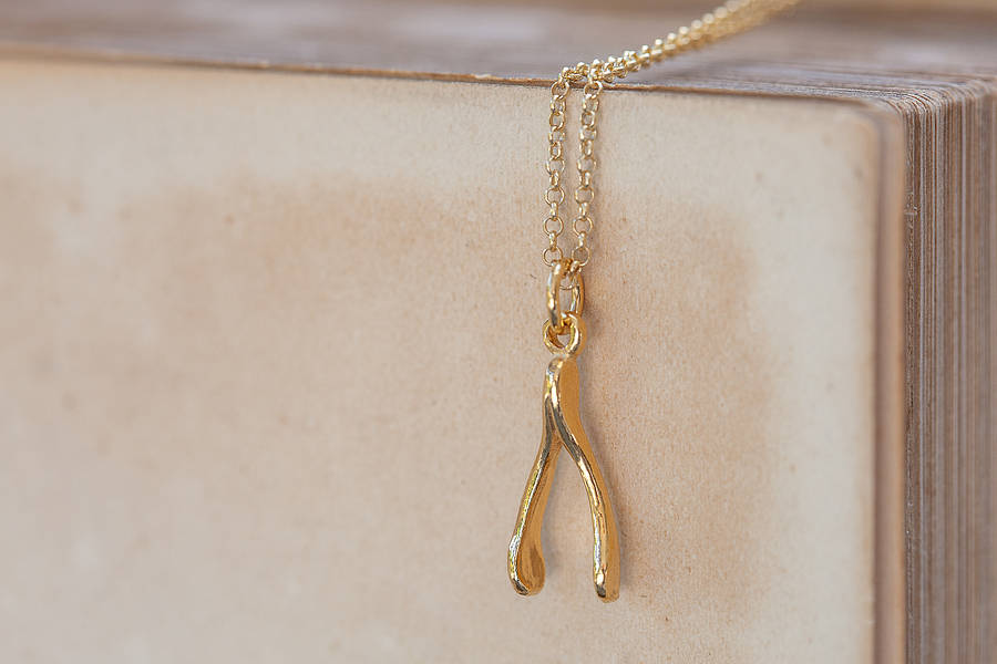 23k Gold Wishbone Necklace, 1 of 3