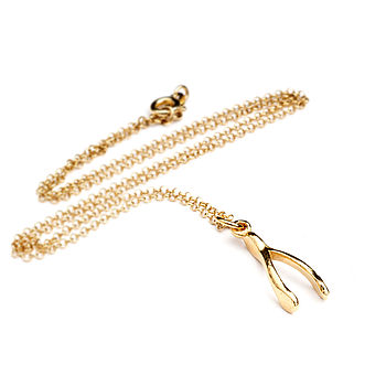 23k Gold Wishbone Necklace, 2 of 3