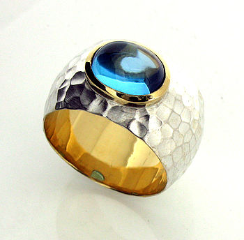 Blue Topaz Hammered Silver And Gold Vermeil Ring, 2 of 5