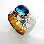Blue Topaz Hammered Silver And Gold Vermeil Ring, thumbnail 3 of 5