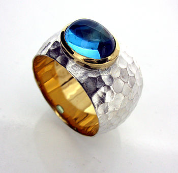 Blue Topaz Hammered Silver And Gold Vermeil Ring, 3 of 5