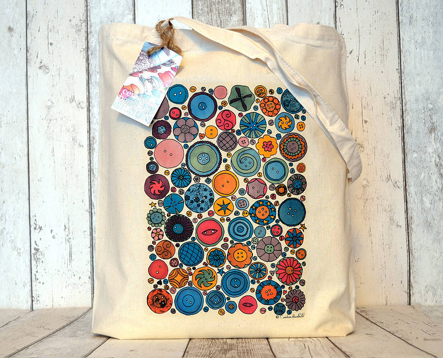 Buttons Illustration Cotton Tote Bag By Ceridwen Hazelchild Design