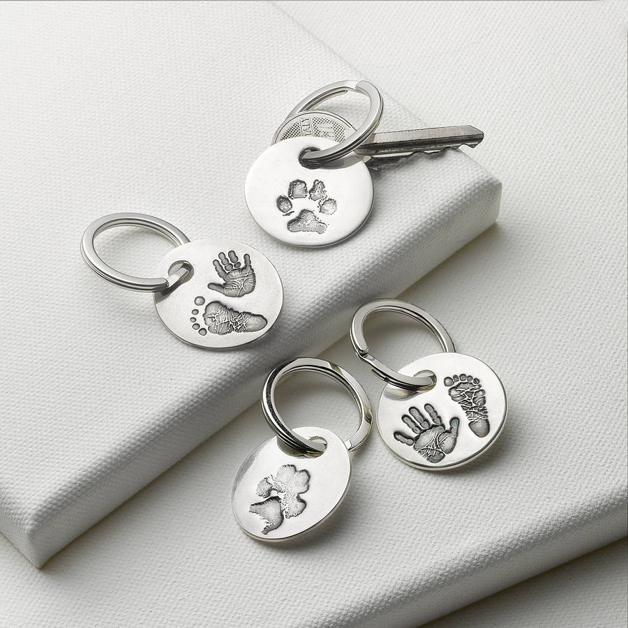 Personalised Hand And Foot Print Keyring By Touch on Silver
