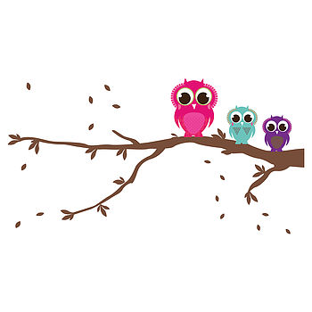 Patterned Owls On A Branch Wall Sticker Set, 2 of 2