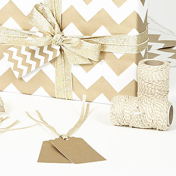 Gold Chevron White Christmas Wrapping Tags, 2 of 10