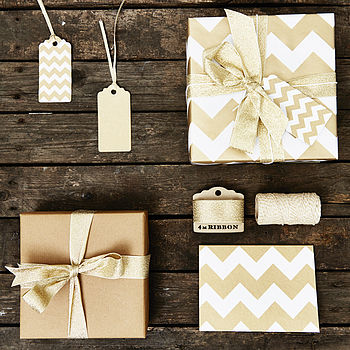 Gold Chevron White Christmas Wrapping Tags, 4 of 10