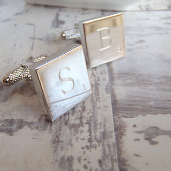 Personalised Silver Letter Tile Cufflinks, 2 of 5