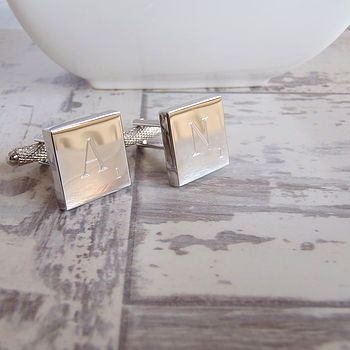 Personalised Silver Letter Tile Cufflinks, 4 of 5