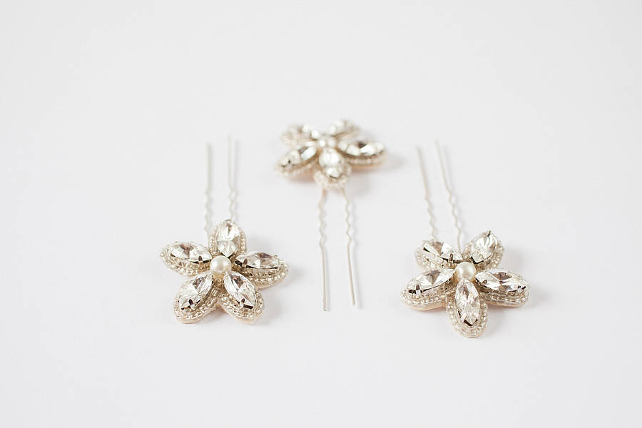 Ria Pearl And Crystal Flower Hairpins By Britten | notonthehighstreet.com