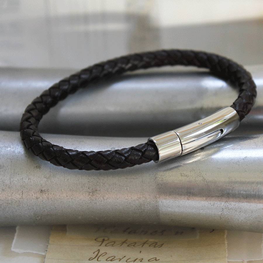 Mens Personalised Vintage Leather Hidden Message Bracelet