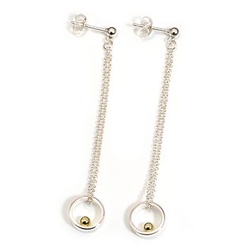 Silver Open Circle With Gold Ball Long Loop Earrings, 2 of 6
