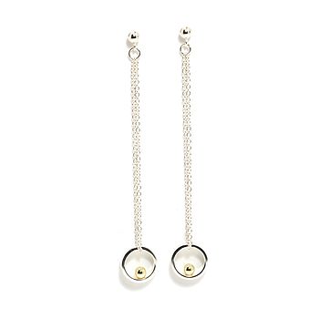 Silver Open Circle With Gold Ball Long Loop Earrings, 4 of 6