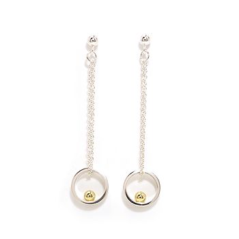 Silver Open Circle With Gold Ball Medium Loop Earrings, 3 of 5