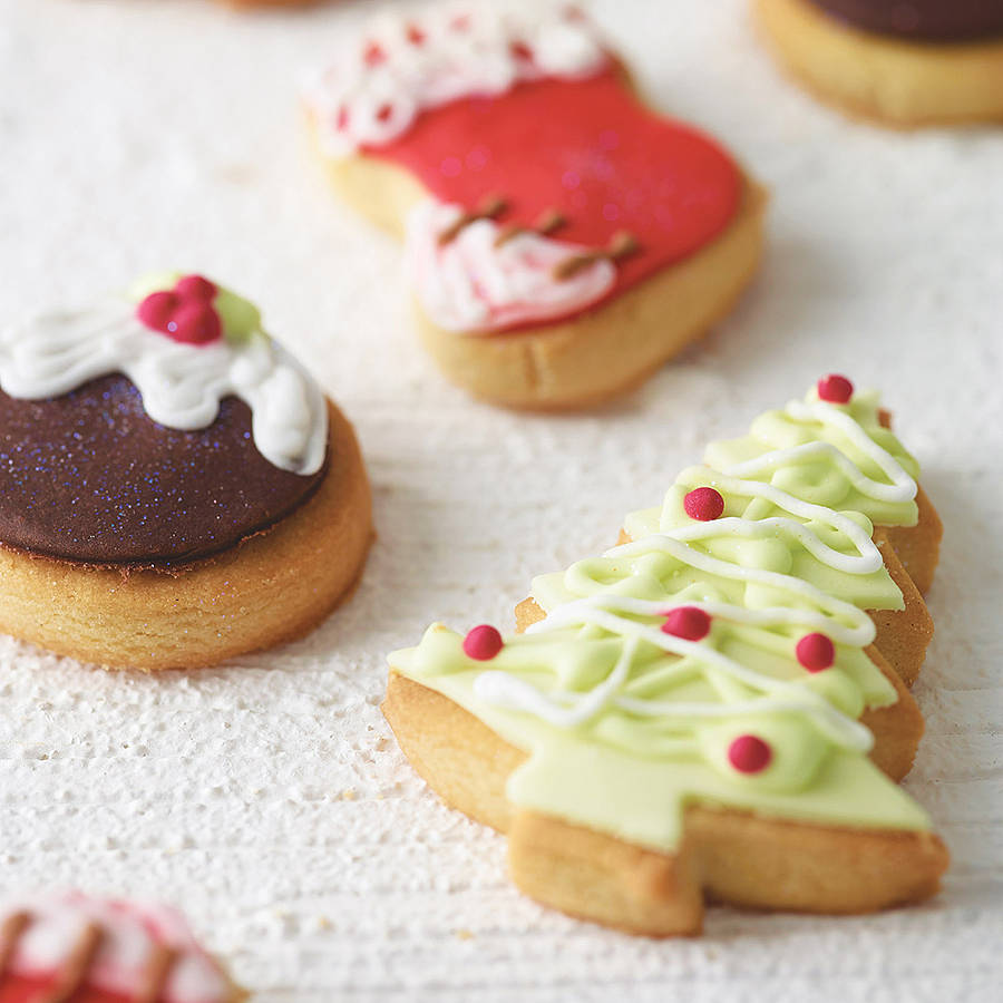 Homemade shortbread box of mini christmas biscuits by 