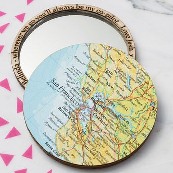 Personalised Map Location Compact Pocket Mirror For Her, 5 of 10